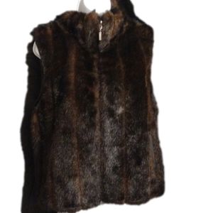 Giacca chocolate brown faux fur zippered vest with pockets